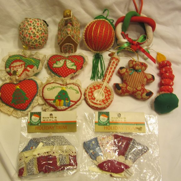VTG 60's TO 80's FABRIC ORNAMENTS, SET OF 13, GREAT TREE ACCENTS - Picture 1 of 7